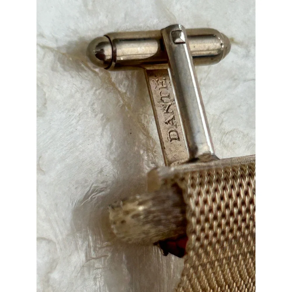 Vintage Dante MCM Red Rhinestone Mesh Wrap‎ Cufflinks Gold Tone Retro Elegant